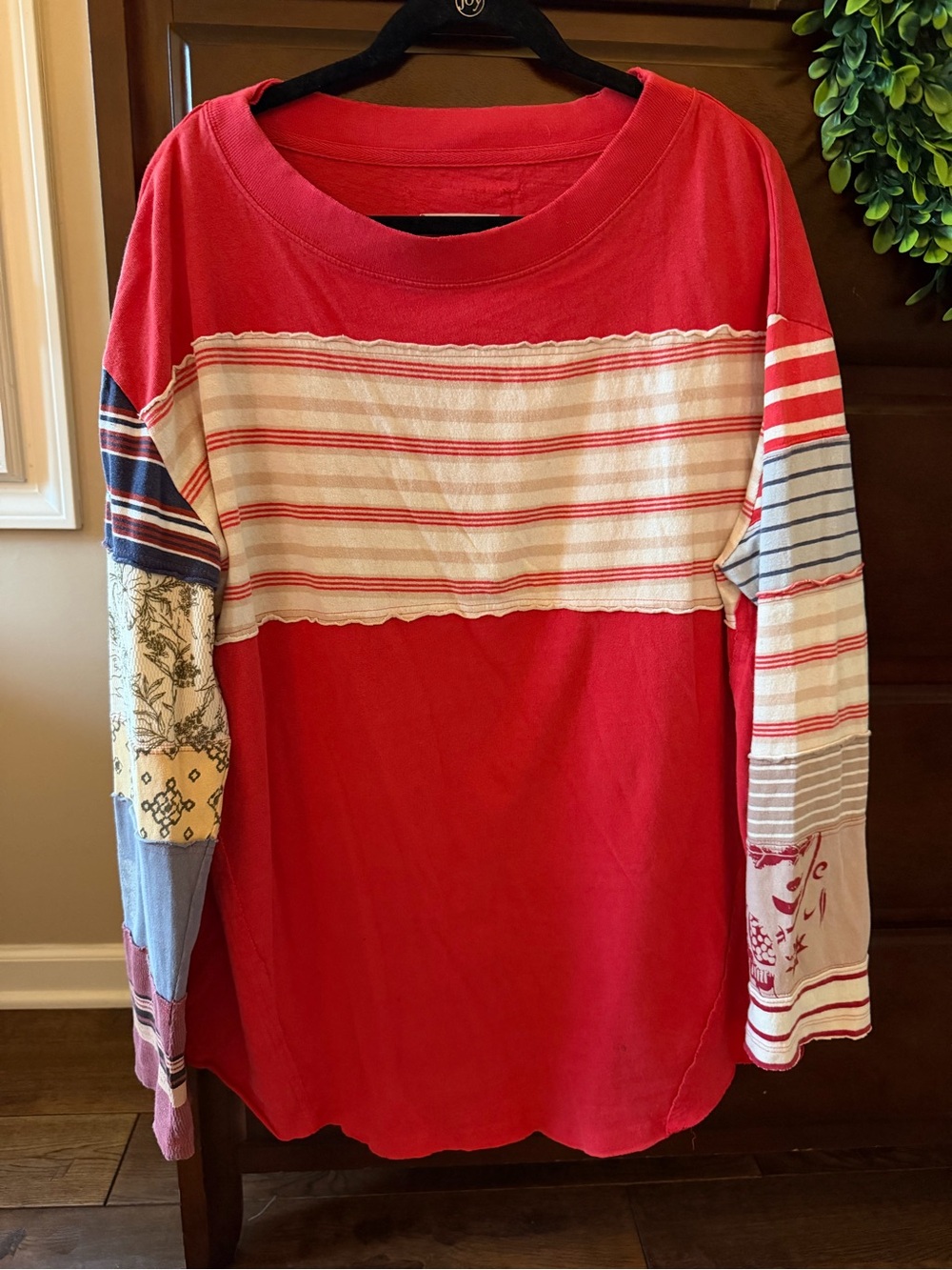 We The Free Red Knit Top with Black Trim